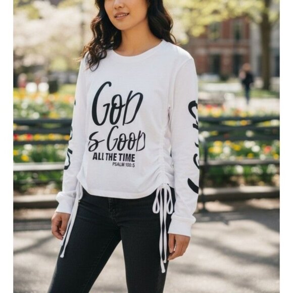 Christian Long Sleeve Top With Bible Verses God Is Good Psalm 100:5 & Matthew 19 - Picture 1 of 9